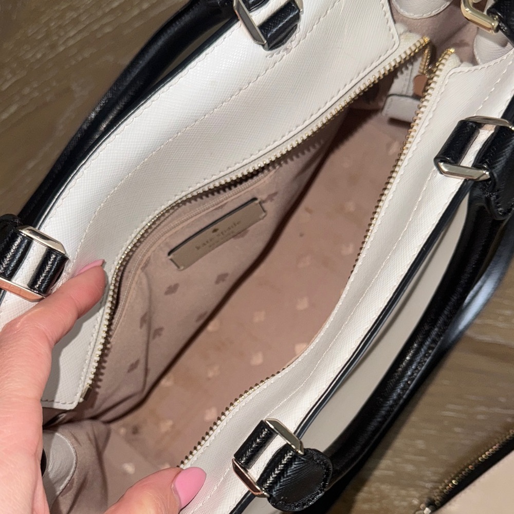 Kate Spade Black White Tan Leather Satchel Purse with Wallet - Picture 6 of 9